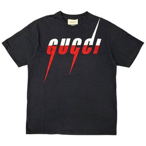 GUCCI グッチ 565806 ブレードロゴ Tシャツ プリント半袖シャツ トップス ブラック メンズ Lサイズ 【中古】