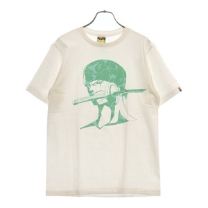 A BATHING APE アベイシングエイプ ×ONE PIECE ワンピース ゾロ フロントプリント クルーネックコットン半袖Tシャツ ホワイト