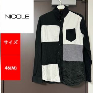 NICOLE ニコル ポロシャツ 長袖シャツ 長袖 シャツ 46サイズ 46 メンズ Mサイズ M 黒 チェック トップス カッター ジャケット