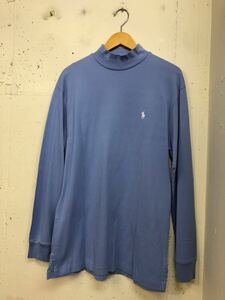 美品　POLO GOLF ラルフローレン　ハイネック　ピマコットンTシャツ 長袖　メンズM 水色　ゴルフウェア カットソー