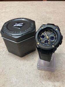 N394【CASIO カシオ】 GST-S300GL G-SHOCK Gショック ソーラーアナデジ 腕時計 合皮ブラックベルト