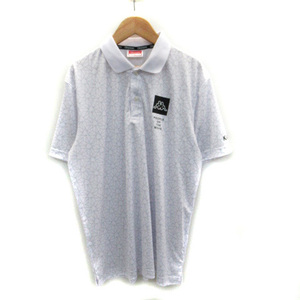 カッパ kappa スポーツウェア ポロシャツ 半袖 ポロカラー 総柄 ロゴ プリント L 白 ホワイト グレー /SM28 メンズ