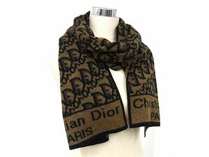 1円 ChristianDior クリスチャンディオール トロッター マフラー 防寒具 レディース メンズ ブラウン系×ブラック系 AW7955