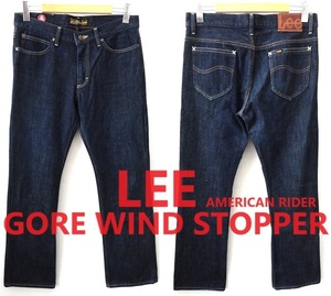 濃紺インディゴ/LEE×GORE WIND STOPPER:リー×ゴア ウインドストッパー/AMERICAN RIDERS 102 防風 ブーツカット デニム パンツ/W33