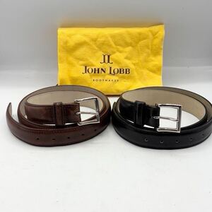 ★1円〜 1スタ★ JOHN LOBB 極美品 2点セット メンズ ベルト まとめ ブラック ブラウン シルバー金具 85 保存袋 ビジネス 転売商材 卸