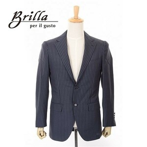 A4913/美品 背抜き 春夏 BRILLA BEAMS ブリッラ ビームス ストライプ モヘア シルク テーラード 本切羽 シングル2Bジャケット 46 紺/メンズ