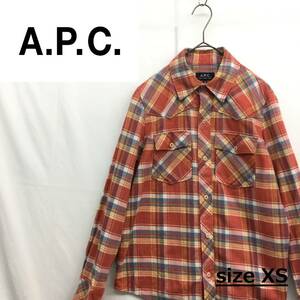 EZ3053●A.P.C. チェック コットンシャツ●XS●レッド系 レディース トップス シャツ 長袖 綿100％ 通年 アーペーセー