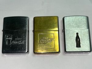 1000円スタート3点全て1997年製ZIPPO ジッポーCOCACOLAコカコーラ3点セット火花、機関良好(未使用に近いもの2点)オイルライターコレクター