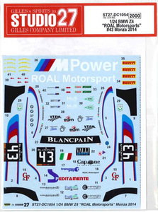 【STUDIO27】1/24 BMW Z4 #43 Monza 2014デカール