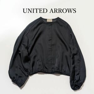 ユナイテッドアローズ UNITED ARROWS 黒 ギャザー シアー ブルゾン ノーカラー 240916-28