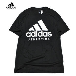 【新品】アディダス アスレティクス 半袖 Tシャツ【49：黒】L adidas 3本ライン ビッグロゴ ラン ジョギング トレーニング ジム 自宅 家