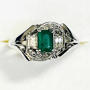 ☆Pt900 エメラルド0.51ct&ダイヤ付きリング☆