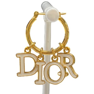 Christian Dior ディオール フープピアス アクセサリー ジュエリー 小物 ロゴ GP ゴールド ホワイト 片耳