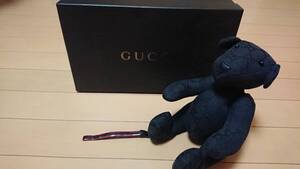 GUCCI テディベア ジャガード×レザー GG柄 ブラック ぬいぐるみ 中古 箱付き