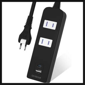 【開封のみ】SAYBOUR ★電源タップ２コンセント＋２USB type-A type-C PD QC 対応急速充電 おしゃれ 雷ガード搭載 (1m, ブラック)