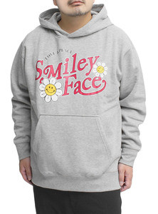 【新品】 3L グレー SMILEY FACE(スマイリーフェイス) パーカー メンズ 大きいサイズ 裏起毛 スマイル プリント プルオーバー スウェット
