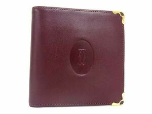 1円 ■美品■ Cartier カルティエ マストライン レザー 二つ折り 財布 ウォレット メンズ レディース ボルドー系 AX7816