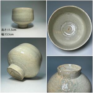 DH357 △ 朝鮮美術　李朝・高麗　白磁高台茶碗　粉引茶碗　朝鮮古陶　茶道具