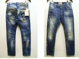 即決[W29][43]未使用品 JOHN GALLIANO JEANS SKINNY スカル ドクロ 骸骨 スキニー スリム デニム パンツ■1763