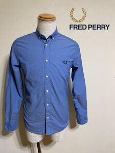 【良品】 FRED PERRY フレッドペリー ボタンダウン シャツ トップス サイズ36 長袖 ブルー ヒットユニオン M9196 綿