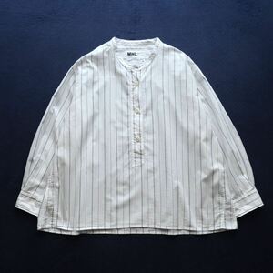 MHL. エムエイチエル 2023SS GRAPHIC COTTON STRIPE SHIRT ストライプシャツ プルオーバーシャツ バンドカラー コットン 長袖 サイズ3