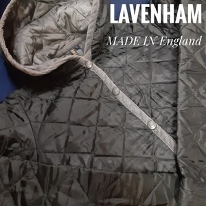 最値!定5万!UKモデル!イングランド製!ラベンハム(LAVENHAM) ダイヤモンド キルティング フーディ ジャケット!ブラック!黒灰色 サイズ6