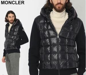 20万3500円　22AW モンクレール フードロゴ ダウン ×　ニット　パーカー　ダークネイビー　国内正規品　MONCLER　カーディガン　　#A8