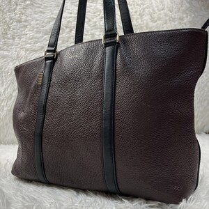 1円〜◎ポールスミス トートバッグ レザー シボ革 Paul Smith 肩掛け 大容量 A4収納可 ユニセックス ビジネス ブラウン 茶色