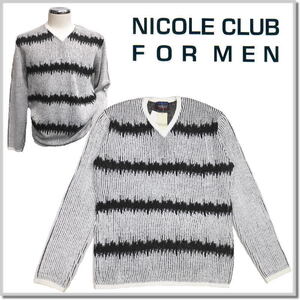 ニコルクラブフォーメン NICOLE CLUB FOR MEN ジグザグ柄ジャカード Vネックプルオーバーニット 4564-6007-46(M) セーター