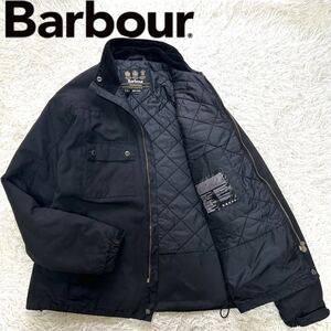 【美品・良品 XL相当】BARBOUR バブアー キルティングジャケット ハンティング ブルゾン 襟切替 コーデュロイ 中綿 黒 ブラック コート LL