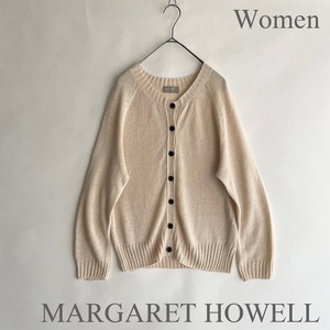 【美品】MARGARET HOWELL 日本製 マーガレットハウエル リネンカーディガン 麻100% クルーネック ナチュラルカラー ベージュ size II sk