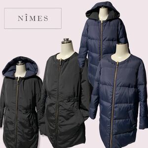 NIMES ニーム フランスダウン 90% リバーシブル ダウンコート size:1（S）ブラック×ネイビー