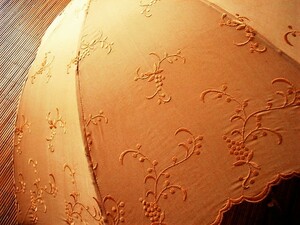 新品★シルク刺繍日傘 天然素材パラソル UV加工 オレンジ