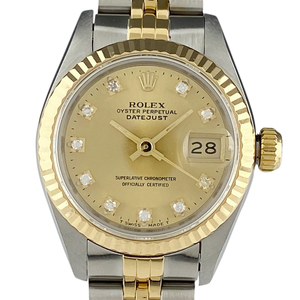 ロレックス ROLEX デイトジャスト 10Pダイヤ 69173G 腕時計 SS YG ダイヤモンド 自動巻き シャンパンゴールド レディース 【中古】