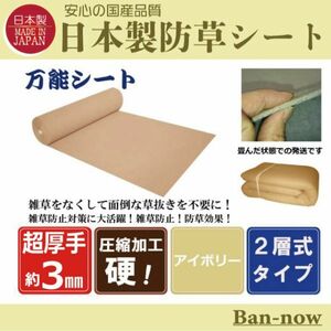 （硬③アイボリー 125ｃｍ×6ｍ×3枚）超厚手 雑草防止 除草 Ban-now 万能 防根 防草シート