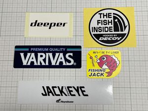 フィッシングステッカー5枚セット★deeper VARIVAS DECOY FISHING JACK Hayabusa