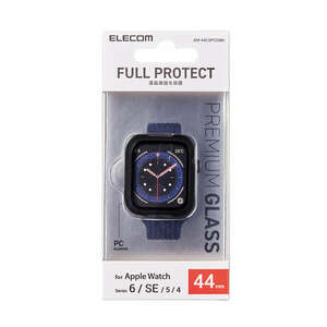 Apple Watch 44mm用フルカバーケース プレミアムガラスタイプ ポリカーボネートとガラスの2重構造でキズ、汚れから守る: AW-44CSPCGBK
