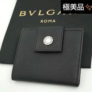 未使用に近い　BVLGARI ブルガリ ミニ財布 二つ折り財布 クラシコ ビーゼロワン ロゴマニア レザー ウォレット 黒 ブラック