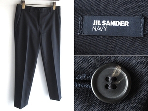 イタリア製 JIL SANDER NAVY ジルサンダー ネイビー ストレッチ サマーウール スラックス パンツ 32 ネイビー 紺 オンワード 国内正規品