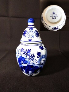 オランダ デルフト ブルー 蓋付 ポット DELFTS BLAUW （検索） デルフト焼 容器 陶器 在印 花瓶 壺 小瓶 茶葉 茶器 アンティーク キッチン