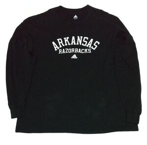 adidas.com サイズ2XL長袖Tシャツ 黒色ブラックTEEスポーツ白ホワイトARKANSASウェアRAZORBACKSファッションCOTTON洗濯済ティー アディダス