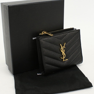 中古良品サンローランSAINT LAURENT モノグラム バイフォールドウォレット カーフ 575879 ブラック ランク：A us-2 レディース