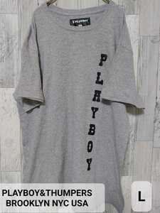 PLAY BOY プレイボーイ×THUMPERS BROOKLYN NYC USA 半袖　ティーシャツ　グレー　L