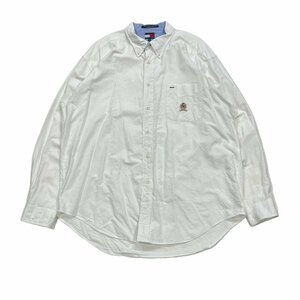 【XL】古着 90s TOMMY HILFIGER トミーヒルフィガー 白 ホワイト 長袖 B.Dシャツ