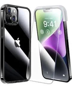 iPhone 14 plus 用 フィルム付きケース ガイド枠付き ブラック枠