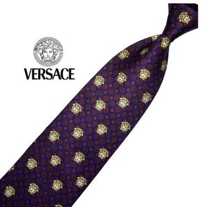 ★美品★ VERSACE ネクタイ メデューサ ドット柄 パターン柄 ヴェルサーチェ 切り替えし USED 中古 t414