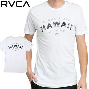 ★セール 新品 ロンハーマン販売 RVCA 迷彩 HAWAII カモロゴ ALOHA STATE HAWAII OF MIND Tシャツ アンティーク ホワイト M表記 ビラボン