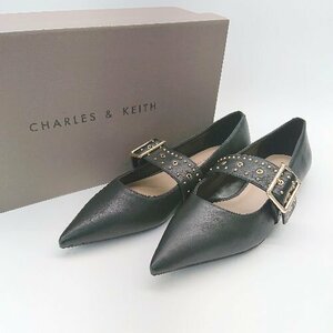 ◇ CHARLES & KEITH ポインテッドトゥ　ストラップ　光沢感 パンプス サイズ36 ブラック系 レディース E