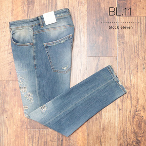 1円/BL.11 BLOCK ELEVEN/48サイズ/美脚デニムパンツ ストレッチ ダメージ リペア パッチワーク ロック 新品/青/ブルー/jk390/