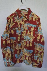 OZONE COMMUNITY L/S ALOHA Shirts size S-M オゾンコミュニティ 長袖 アロハシャツ 総柄 フラガール 日本製